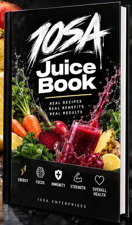 10SA Juice Book cover: real recipes, real benefits, real results